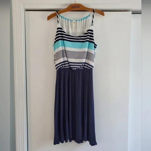 Vanilla Bay Casual Blue White Stripe Striped High Neck Tank Small Dress - Picture 1 of 7